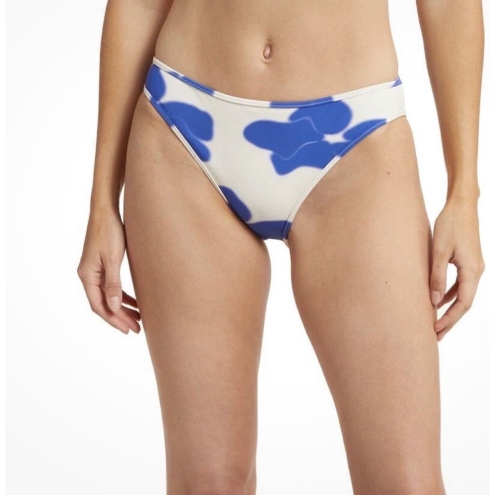 Nu Swim Blue White Floral Abstract Bikini Bottom Low Rise High Cut XS NWOT